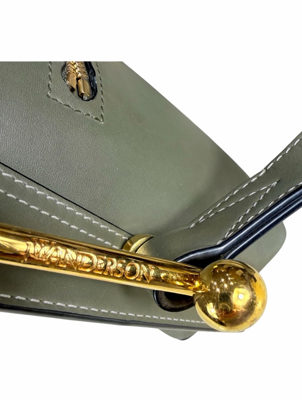 JW Anderson  Olive Green Pierce T Bar Leather Tote with Gold Hardware - Picture 8 of 9